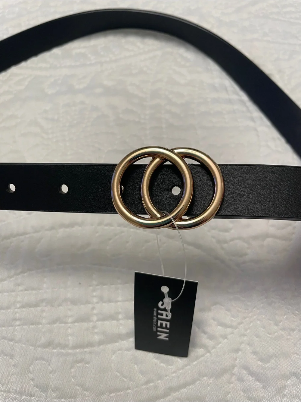 NWT SHEIN Black Faux Leather Belt with Gold Tone Buckle